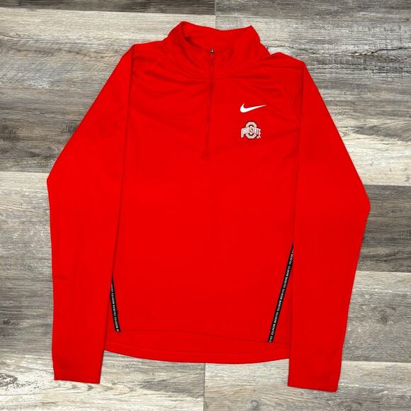 Nike Dri Fit OSU Ohio State Buckeyes Red Womens L‎ Half Zip Mock Performance Top - Picture 1 of 9